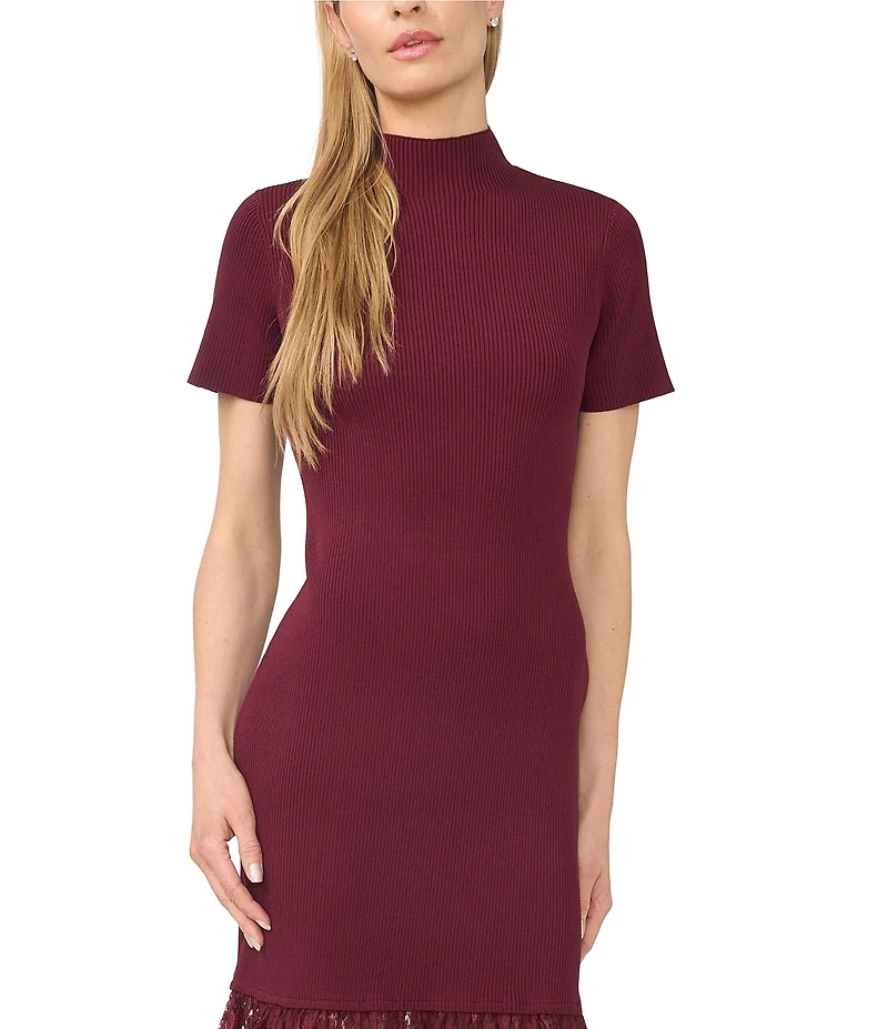 CeCe Short Sleeve Rib Lace Sweater Dress