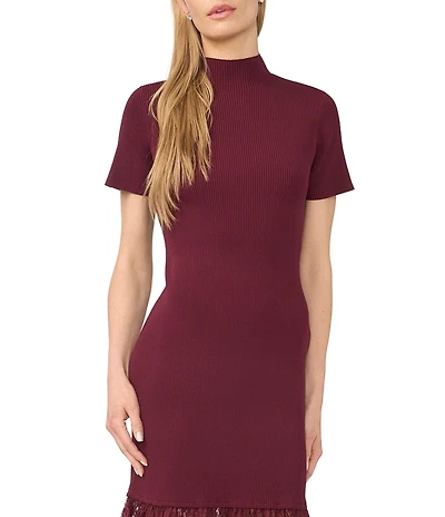 CeCe Short Sleeve Rib Lace Sweater Dress