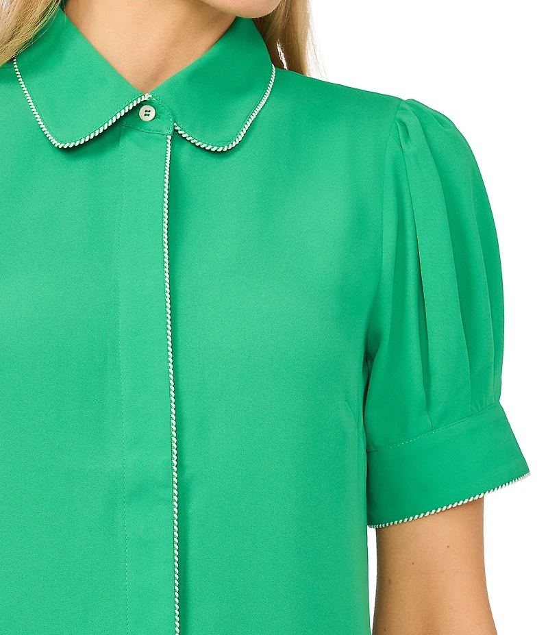 Cece Short Sleeve Scallop Button Front Shirt