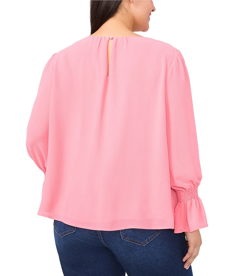 CeCe Smocked Cuffed Long Sleeve Crew Neckline Blouse