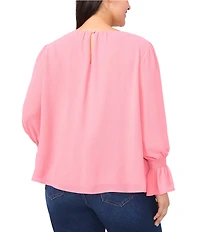 CeCe Smocked Cuffed Long Sleeve Crew Neckline Blouse