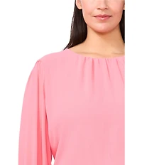 CeCe Smocked Cuffed Long Sleeve Crew Neckline Blouse