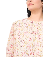CeCe Smocked Cuffed Long Sleeve Crew Neckline Ditsy Floral Blouse