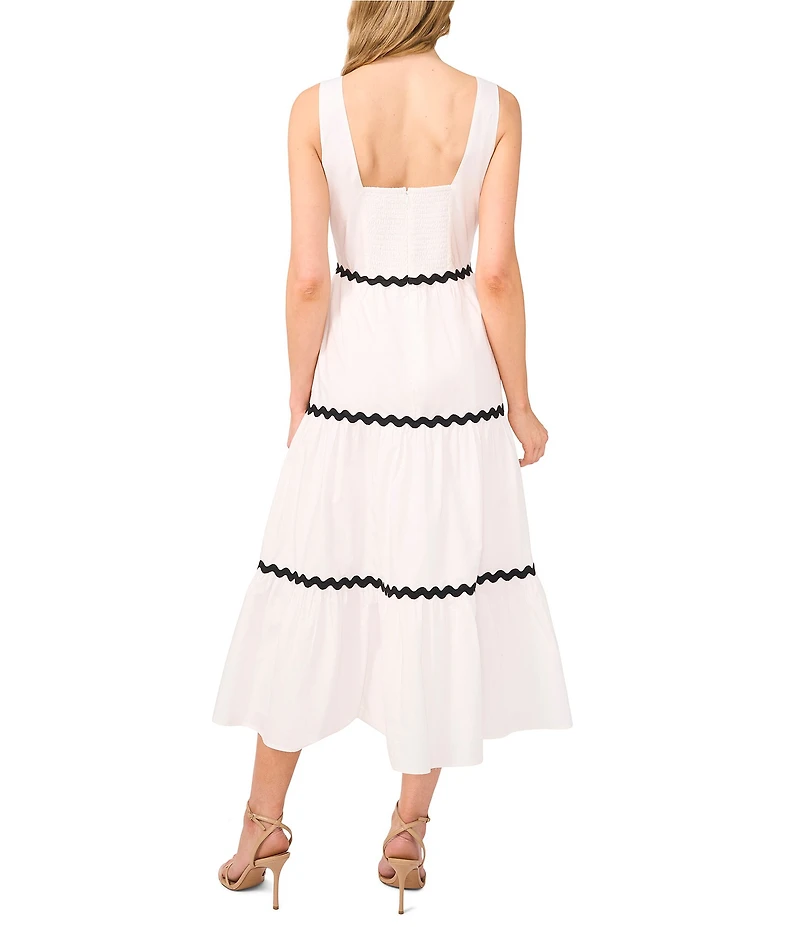 CeCe Square Neckline Sleeveless Scallop Trim Tiered Midi Dress