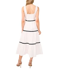 CeCe Square Neckline Sleeveless Scallop Trim Tiered Midi Dress