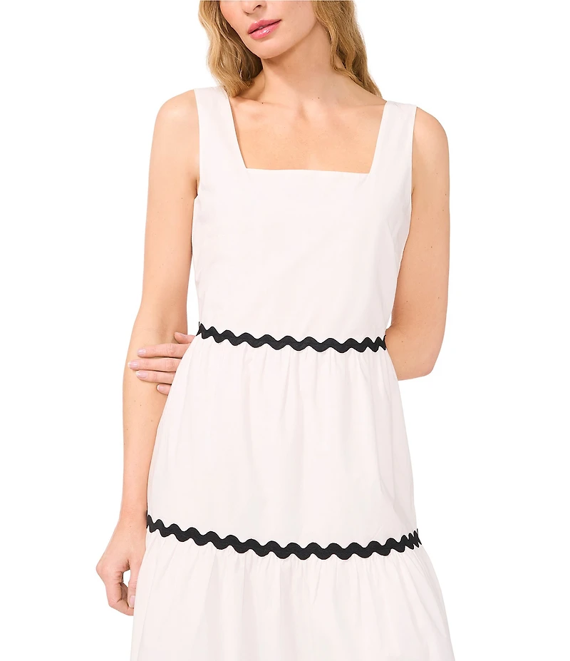 CeCe Square Neckline Sleeveless Scallop Trim Tiered Midi Dress