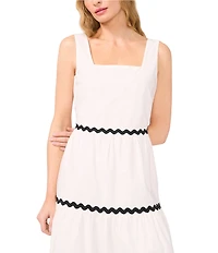CeCe Square Neckline Sleeveless Scallop Trim Tiered Midi Dress