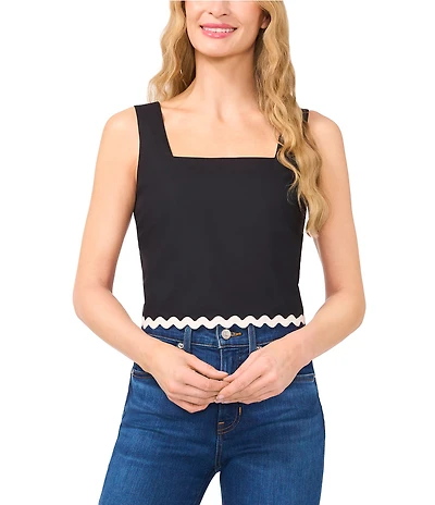 CeCe Square Neckline Sleeveless Scalloped Trim Tank
