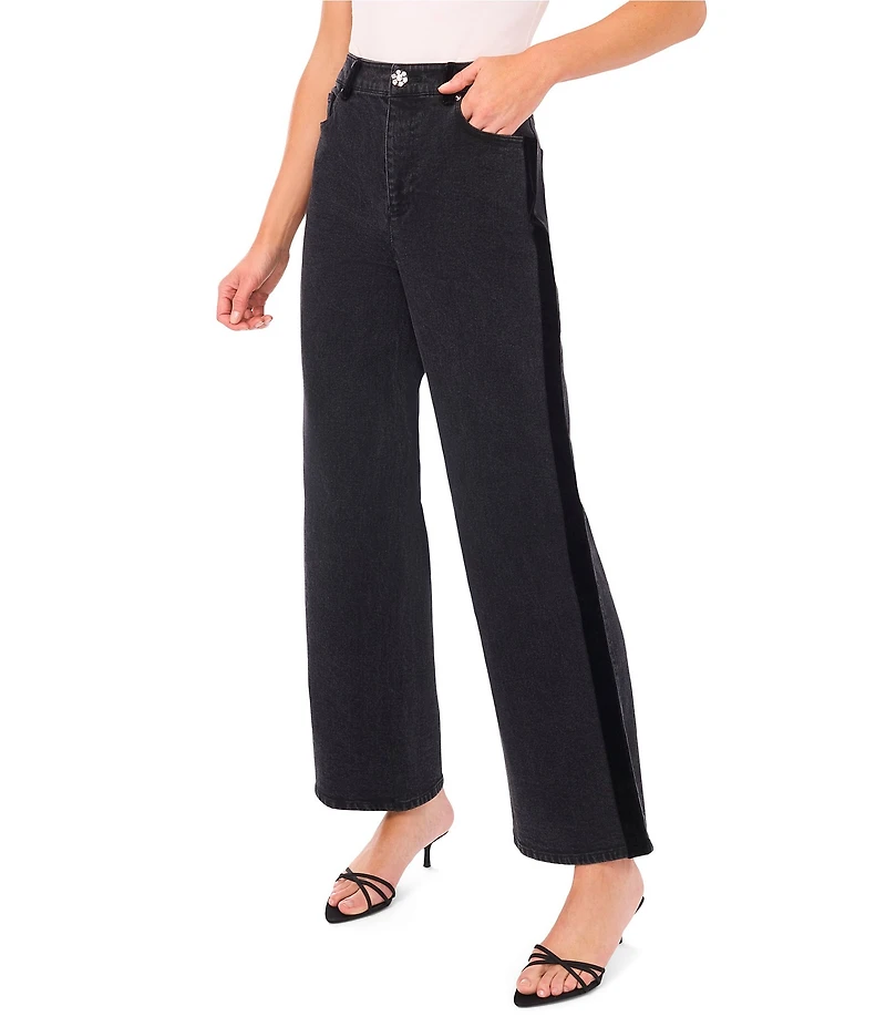 CeCe Stretch Denim Velvet Panel Wide Leg Jeans