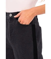 CeCe Stretch Denim Velvet Panel Wide Leg Jeans