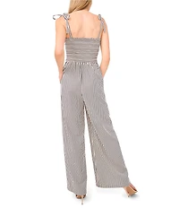CeCe Stripe Tie Strap Smocked Bodice Wide Leg Jumpsuit