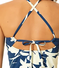 CeCe Tulips In Tuscany V-Neck Contrast Ruffle Tankini Swim Top