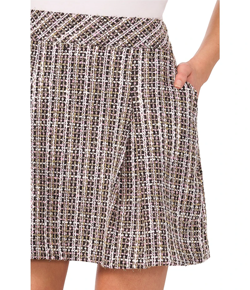 CeCe Tweed Inverted Pleat A-Line Mini Skirt