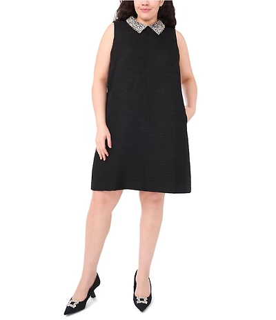 CeCe Tweed Collar Sleeveless A-Line Mini Dress