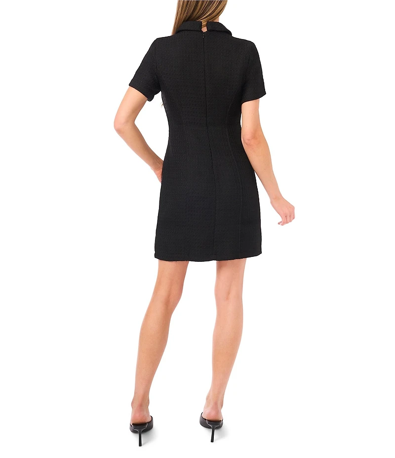 CeCe Tweed Collared Short Sleeve Button Front Dress