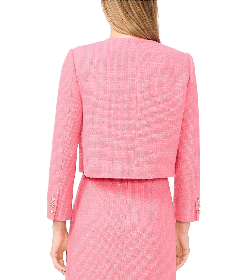 CeCe Tweed Crew Neck Long Sleeve Cropped Button Front Jacket