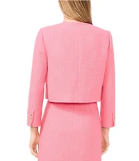 CeCe Tweed Crew Neck Long Sleeve Cropped Button Front Jacket