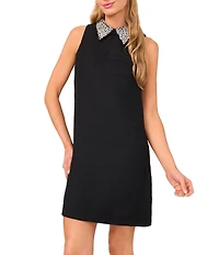 CeCe Tweed Embellished Collar Sleeveless A-Line Mini Dress