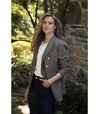 CeCe Tweed Notch Collar Long Sleeve Double Breasted Blazer