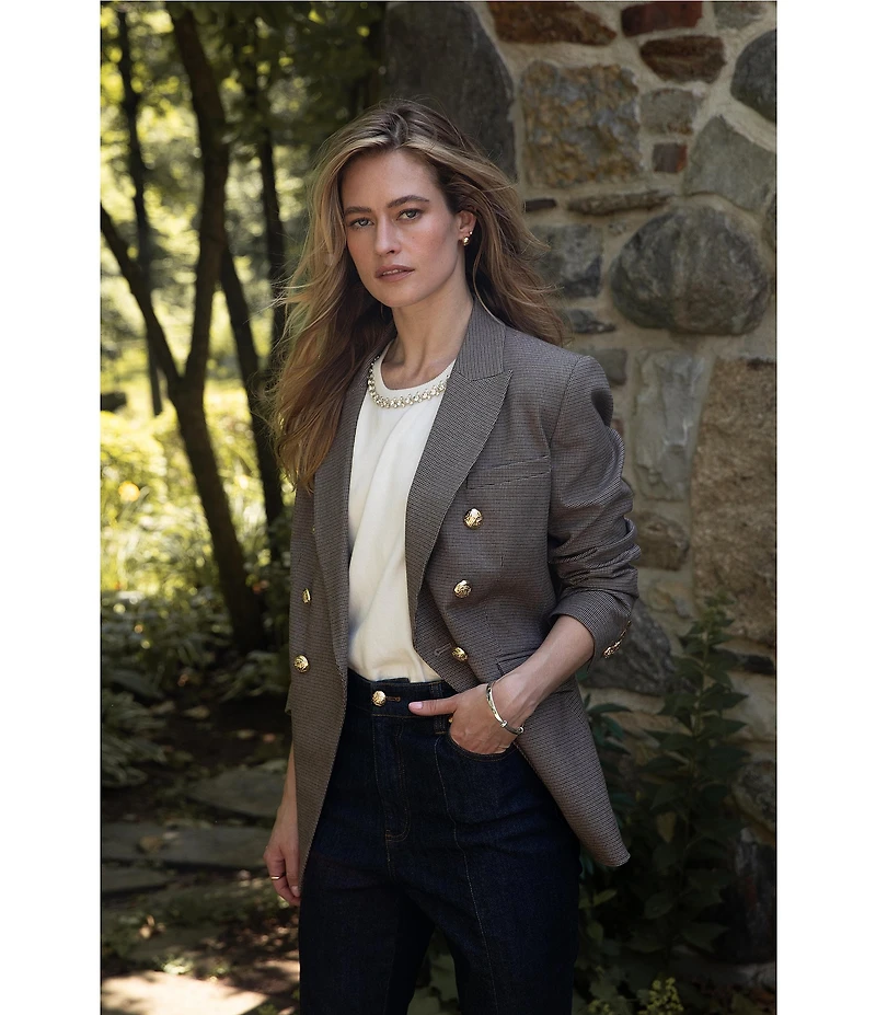 CeCe Tweed Notch Collar Long Sleeve Double Breasted Blazer