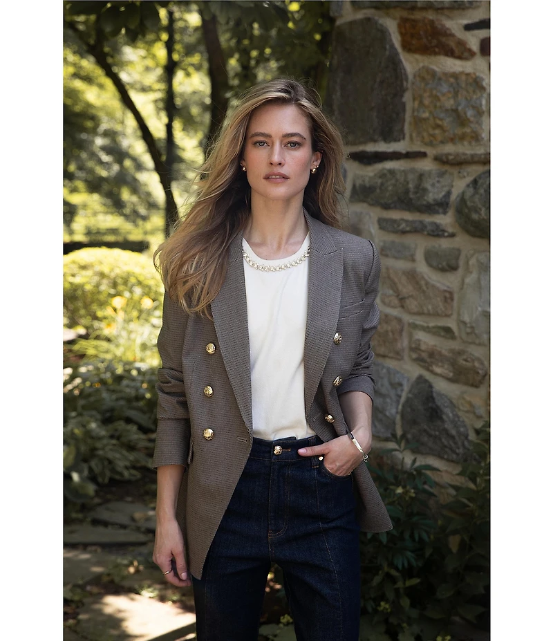 CeCe Tweed Notch Collar Long Sleeve Double Breasted Blazer