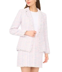 CeCe Tweed Notch Lapel Long Sleeves Single Button Blazer
