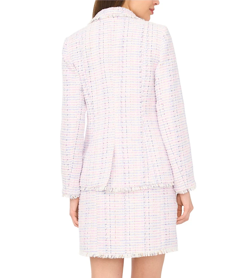 CeCe Tweed Notch Lapel Long Sleeves Single Button Blazer