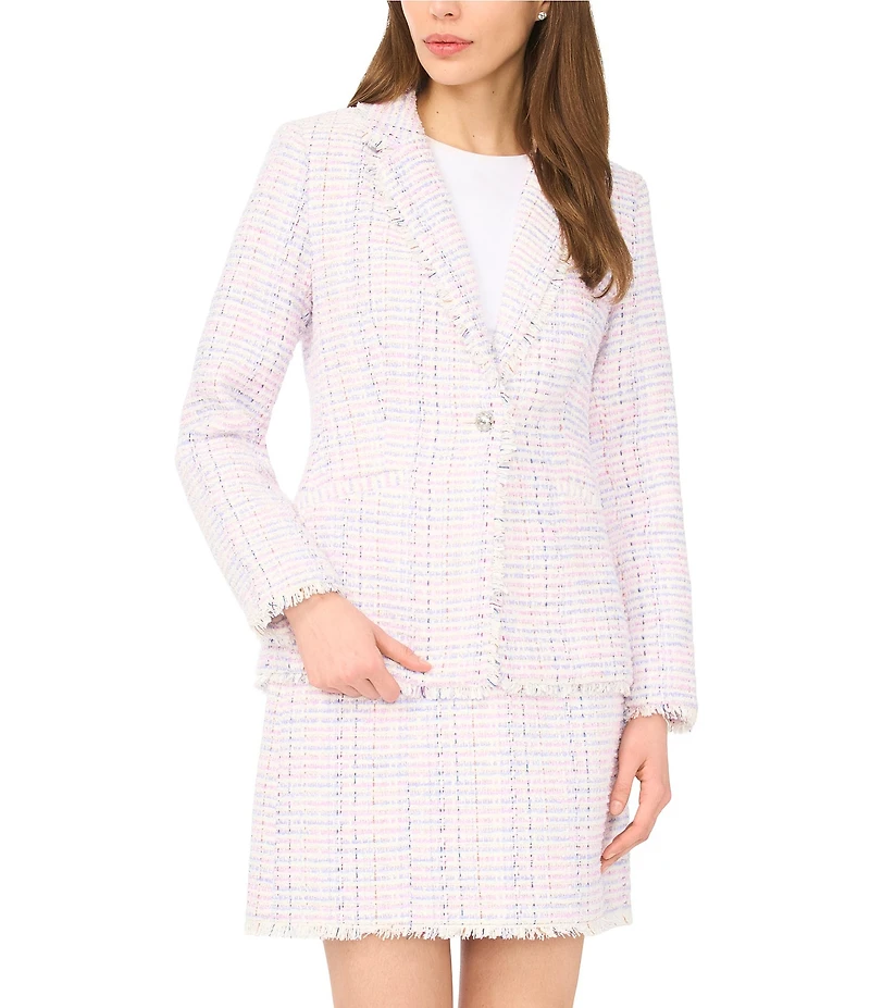 CeCe Tweed Notch Lapel Long Sleeves Single Button Blazer