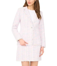 CeCe Tweed Notch Lapel Long Sleeves Single Button Blazer