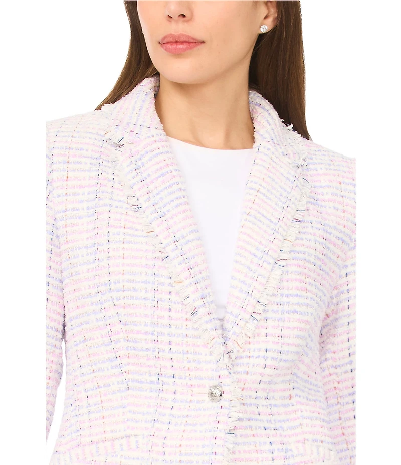 CeCe Tweed Notch Lapel Long Sleeves Single Button Blazer