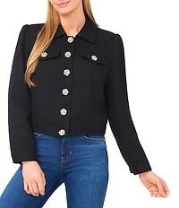 CeCe Tweed Point Collar Long Sleeve Rhinestone Button Front Coordinating Jacket