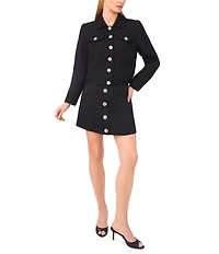 CeCe Tweed Point Collar Long Sleeve Rhinestone Button Front Coordinating Jacket