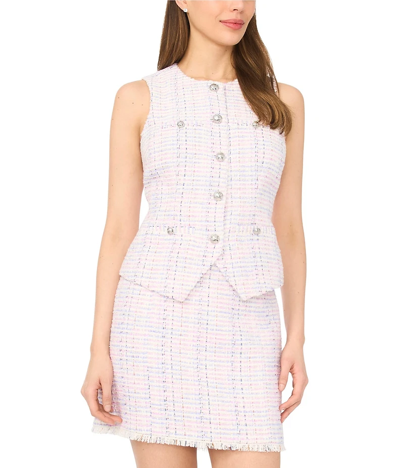 CeCe Tweed Round Neck Sleeveless Coordinating Vest