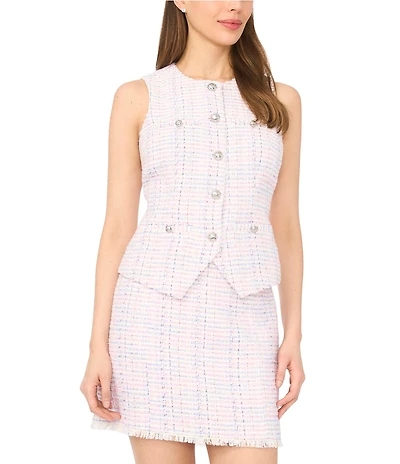CeCe Tweed Round Neck Sleeveless Coordinating Vest