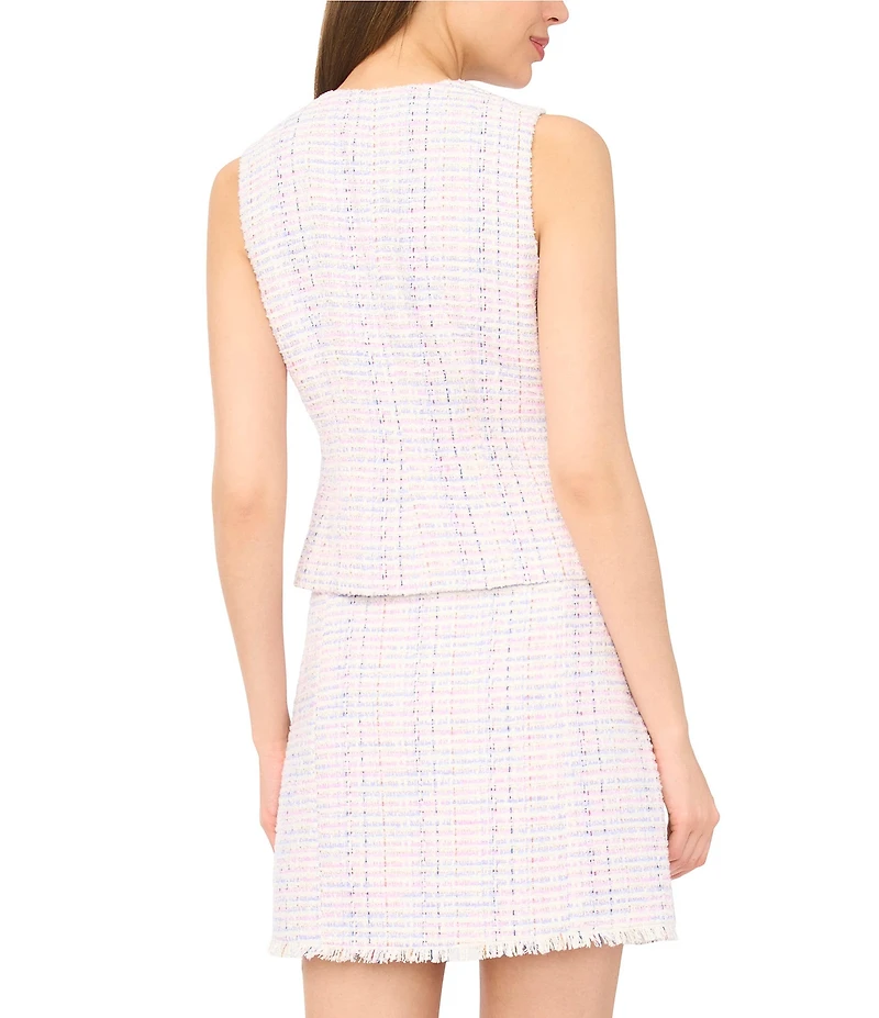 CeCe Tweed Round Neck Sleeveless Coordinating Vest