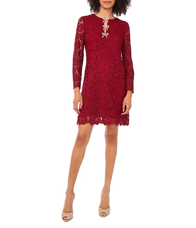 CeCe V-Neck Long Sleeve Lace Bow Dress