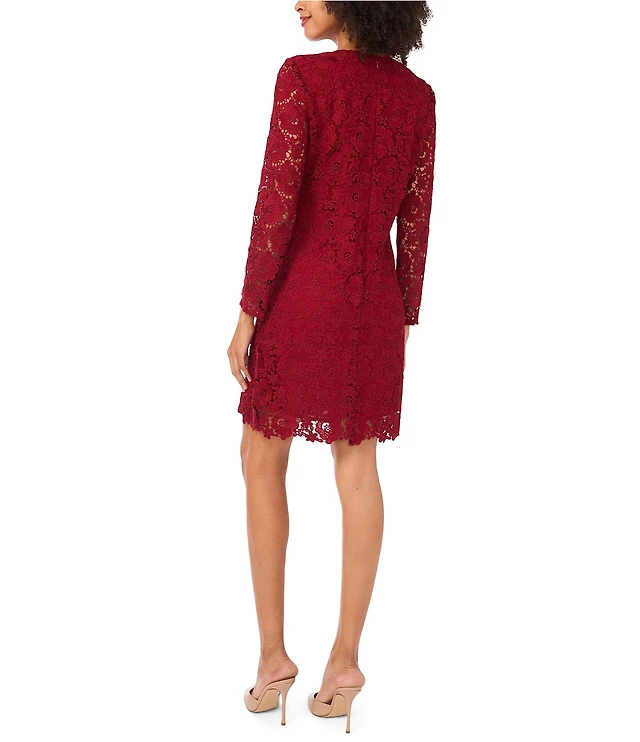 chinese dress ladies Ralph Lauren Womens Red Lace Bell Sleeve Jewel Neck Sheath Dress 10 at  Amazon Women's Clothing store