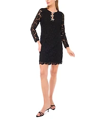 CeCe V-Neck Long Sleeve Lace Bow Dress