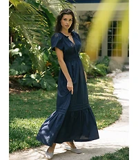CeCe V-Neck Short Sleeve V Neck Midi Dress