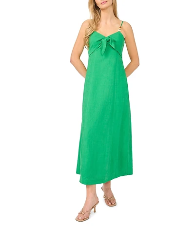 CeCe V-Neck Tie Front Sleeveless Beaded Strap Midi Dress