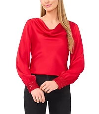 CeCe Woven Cowl Neck Long Sleeve Blouse