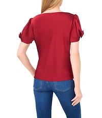 Cece Woven Cowl Neck Short Bubble Sleeve Top