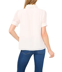 CeCe Woven Embellished Collar Short Sleeve Button Down Blouse