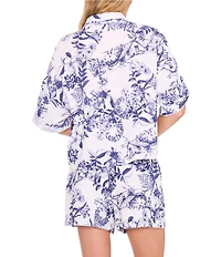 CeCe Woven Floral Print Collared Button Down Coordinating Top