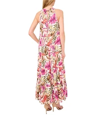 CeCe Woven Floral Print Halter Neckline Maxi A-Line Dress