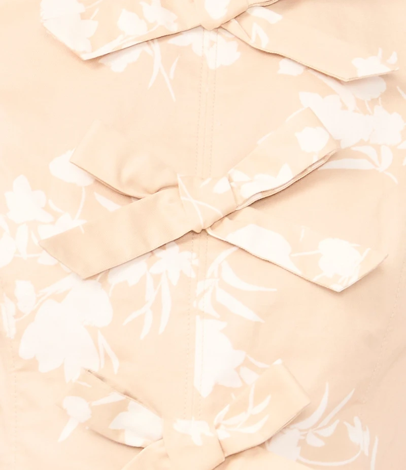CeCe Woven Floral Print Round Neck Sleeveless Bow Top