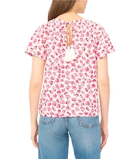 CeCe Woven Floral Print Scoop Neck Short Raglan Sleeve Top