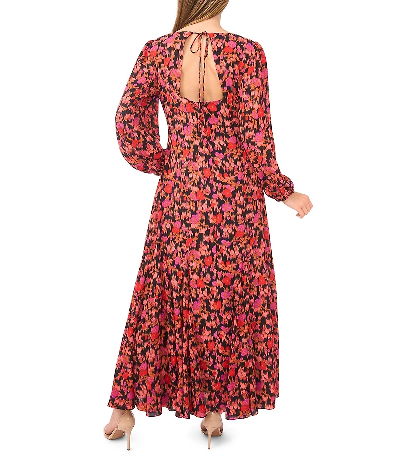 CeCe Woven Floral Print V-Neck Long Balloon Sleeve Maxi A-Line Dress
