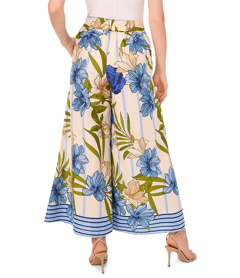 CeCe Woven Floral Print Wide Leg Pull-On Coordinating Pants