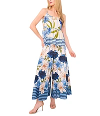 CeCe Woven Floral Print Wide Leg Pull-On Coordinating Pants